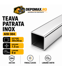 Teava patrata inox lucioasa AISI 304, 30 x 30 x 1.5 mm, 6 metri
